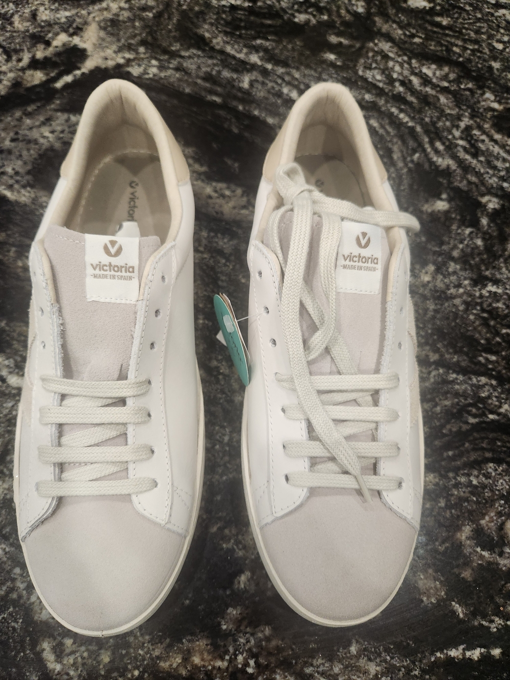 Victoria Berlin Heilo White and Light Gray Leather & Suede Sneakers